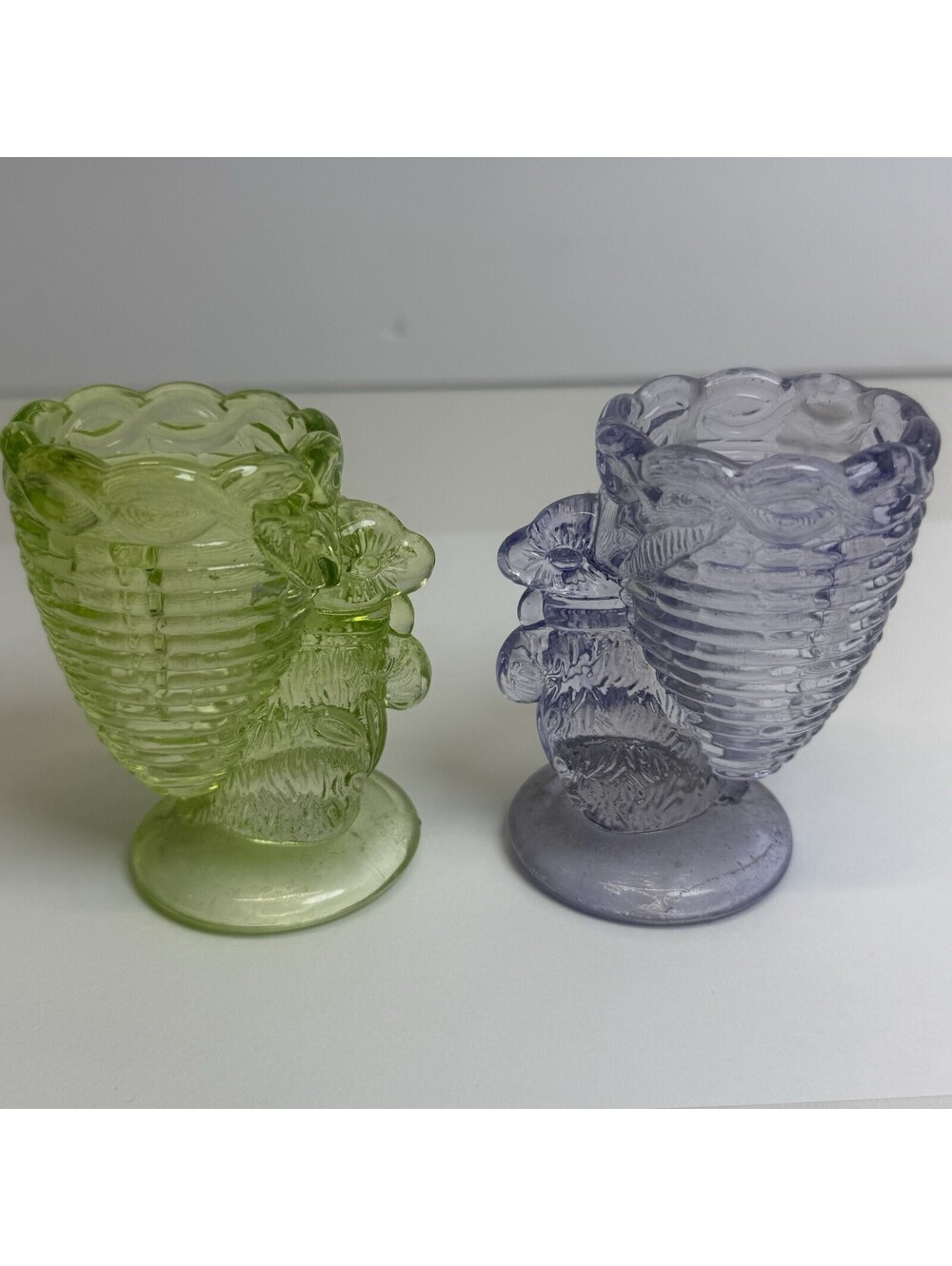 Vintage Glass Bunny Rabbit Pink Egg Cup Green Purple Toothpick Holder Candle Lot